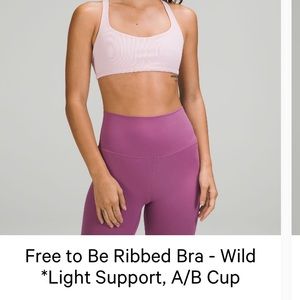 Lululemon Free to be Wild Ribbed Bra, Size 8, Pink Peony